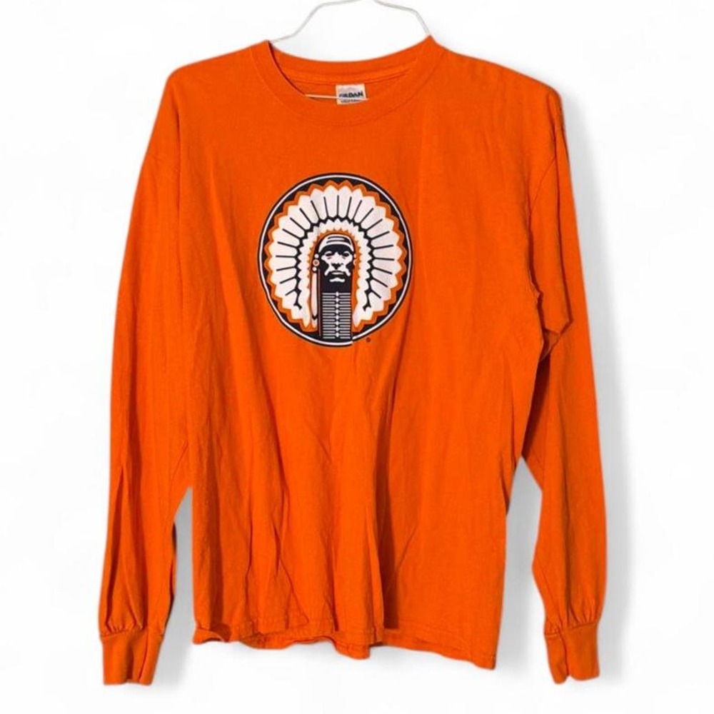Gildan Vintage Illinois Illini Chief Long Sleeve Graphic Tee Orange Mens Large